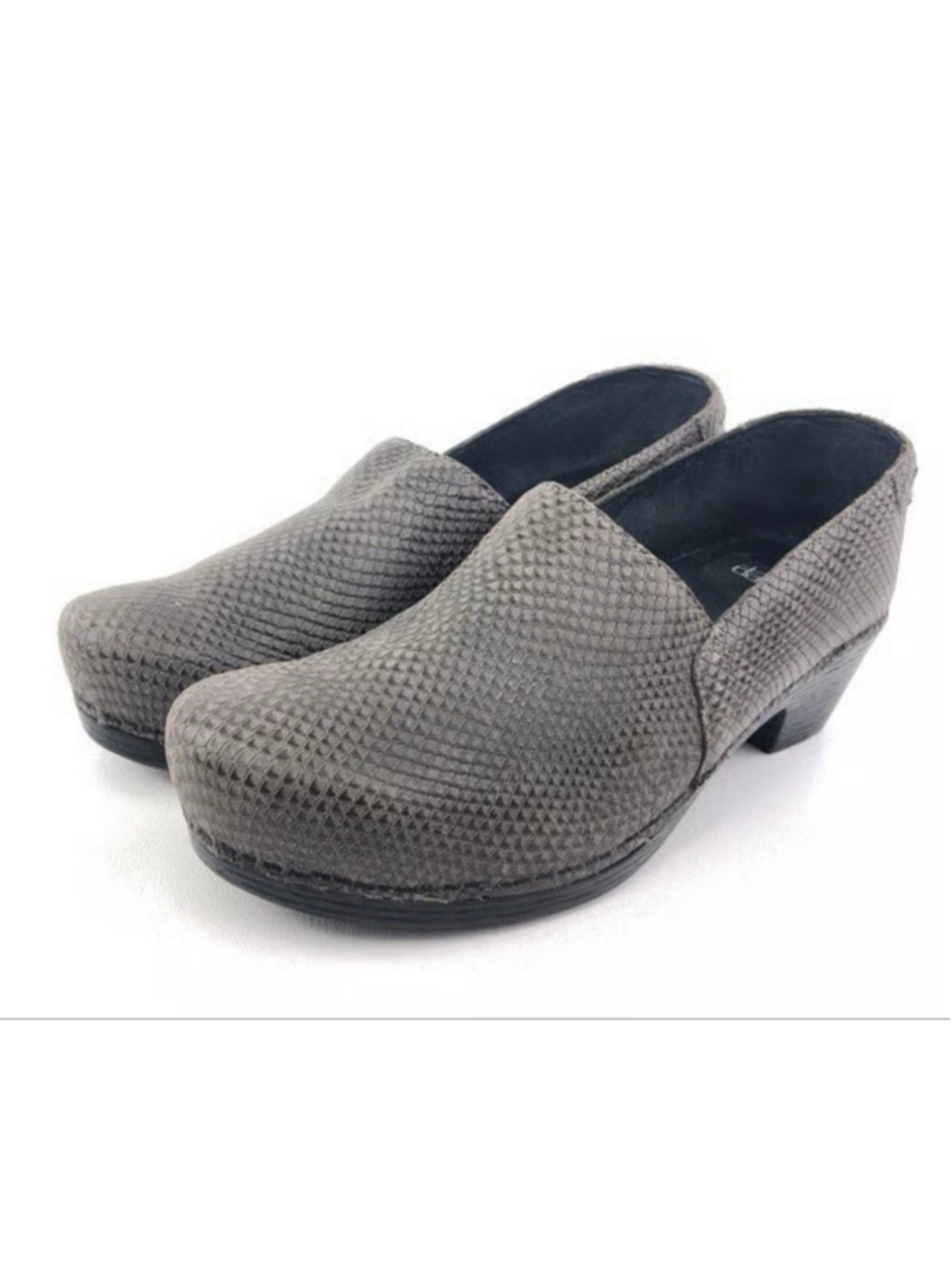 Dansko snakeskin print leather slip on clogs size 6.5/7